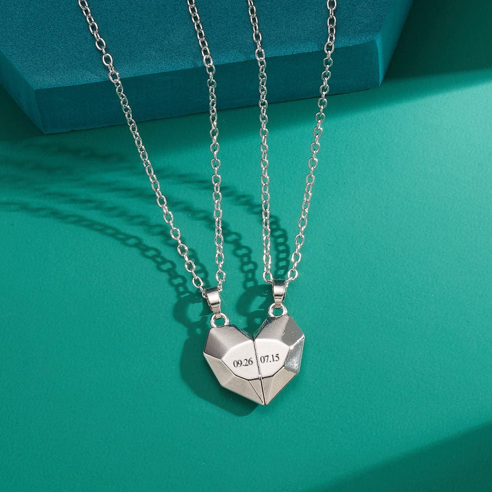 Personalized Matching Necklaces For Friends Magnetic Heart Necklace with Date Anniversary Gifts - Image 2