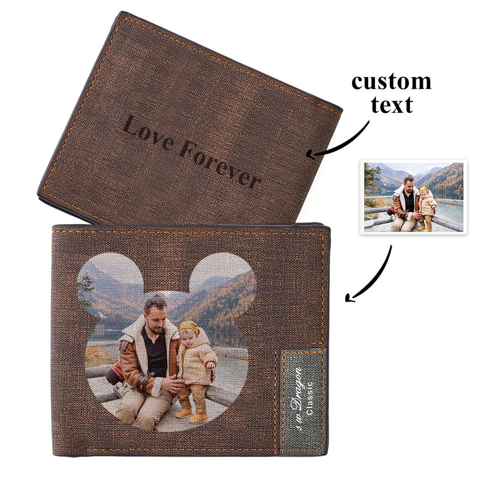Men's Wallet Custom Photo Wallet Bifold Short Wallet Brown Color Printing Bear Frame First Father's Day Gifts - Image 2