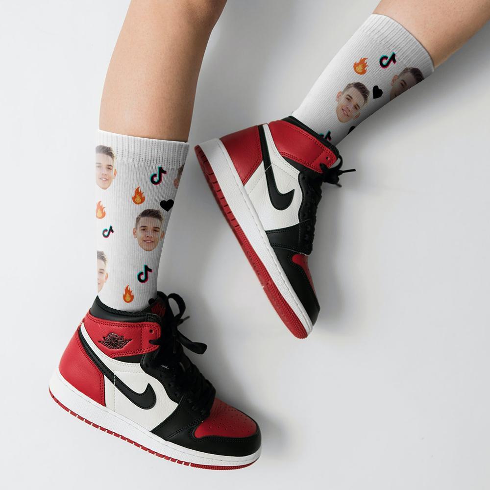 Tiktok Socks With Face On Custom TikTok Socks Gifts for Couple Hot Fire Heart Christmas Gift - Image 2