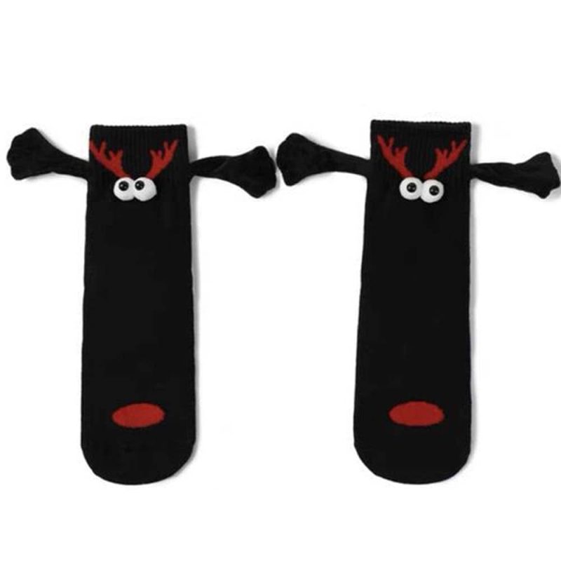 Funny Doll Mid Tube Socks Magnetic Holding Hand Socks Antlers Socks Christmas Gifts