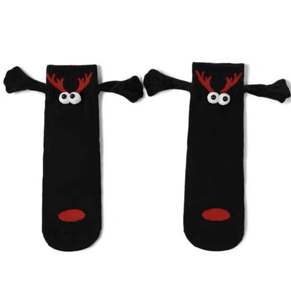 Funny Doll Mid Tube Socks Magnetic Holding Hand Socks Antlers Socks Christmas Gifts