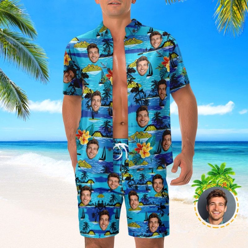 Vice City Custom Face Hawaiian Shirt And Beach Shorts Set Personalized Men’s Photo Gang Style Set Vacation Party Gift