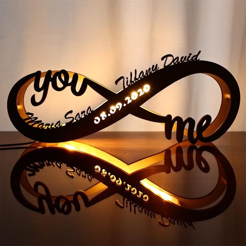 Wedding Gifts Custom Lamp Engraved Wooden Nightlight Infinity Love for Her