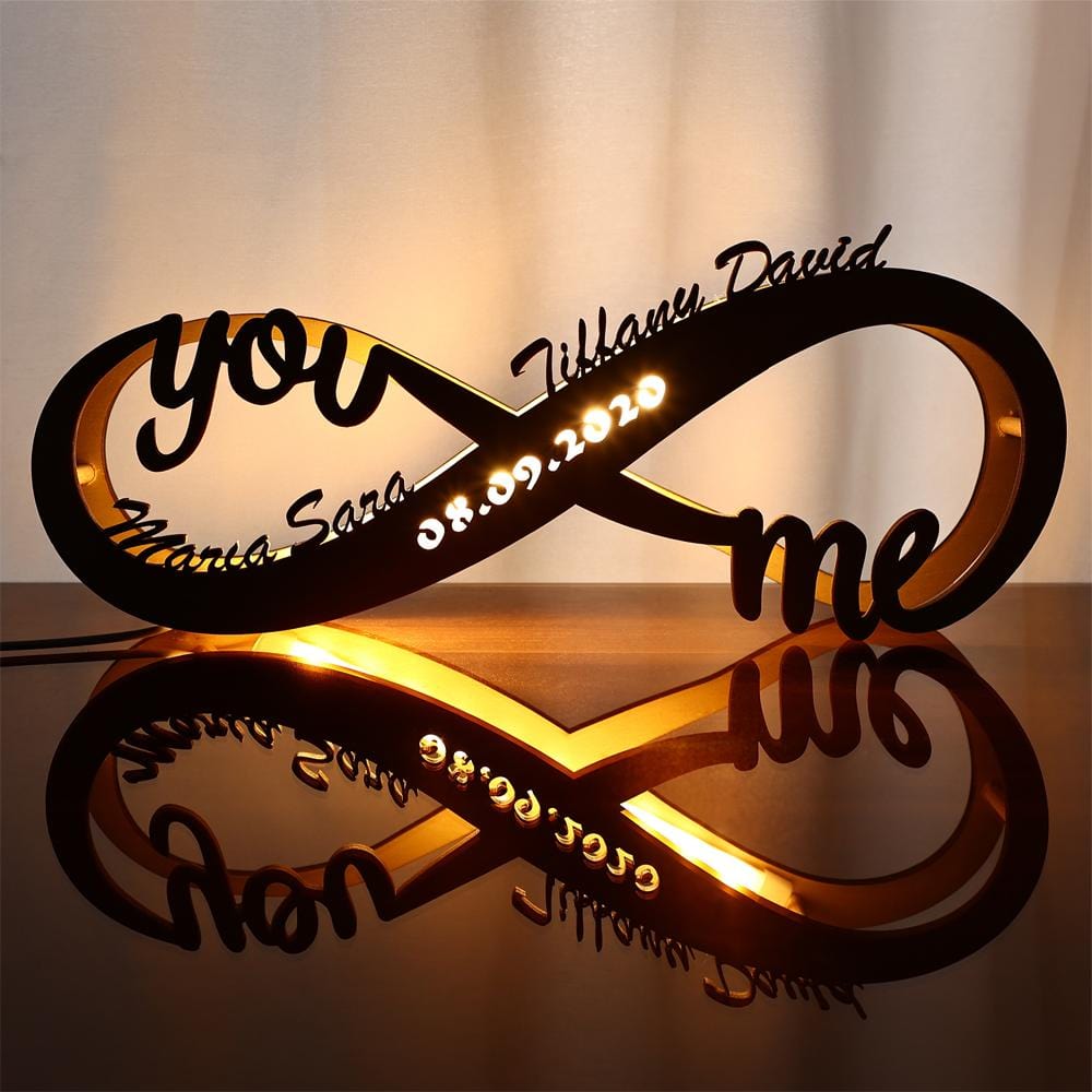 Wedding Gifts Custom Lamp Engraved Wooden Nightlight Infinity Love for Her