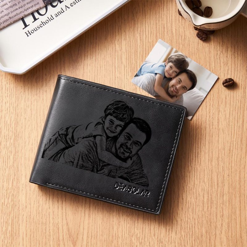 Personalized Photo Engraved Men’s Flip Wallet Black