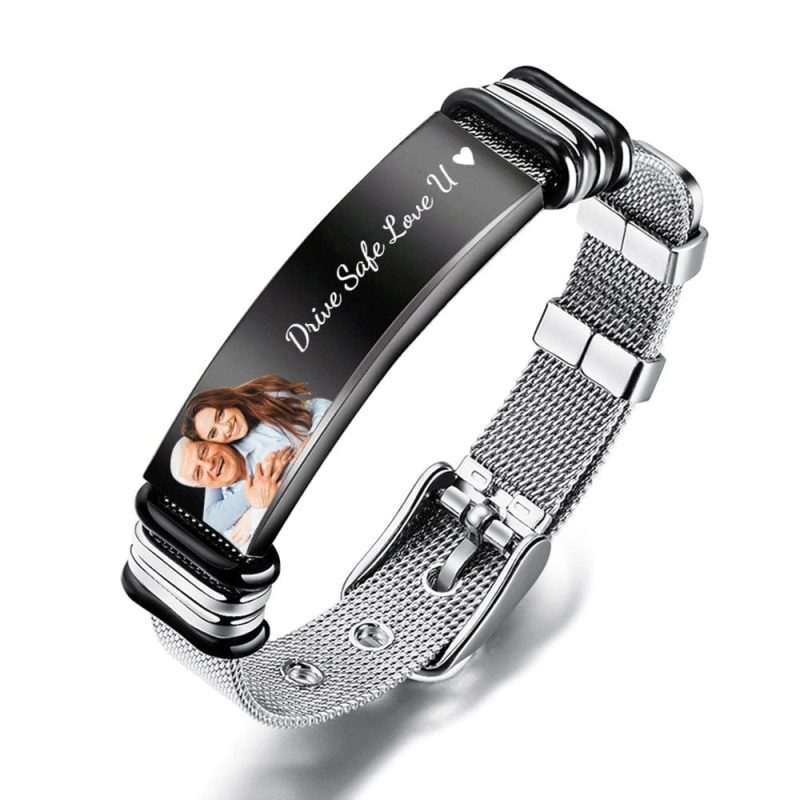 Father’s Day Gifts Custom Photo And Engraved Stainless Steel Bracelet Gifts for Dad