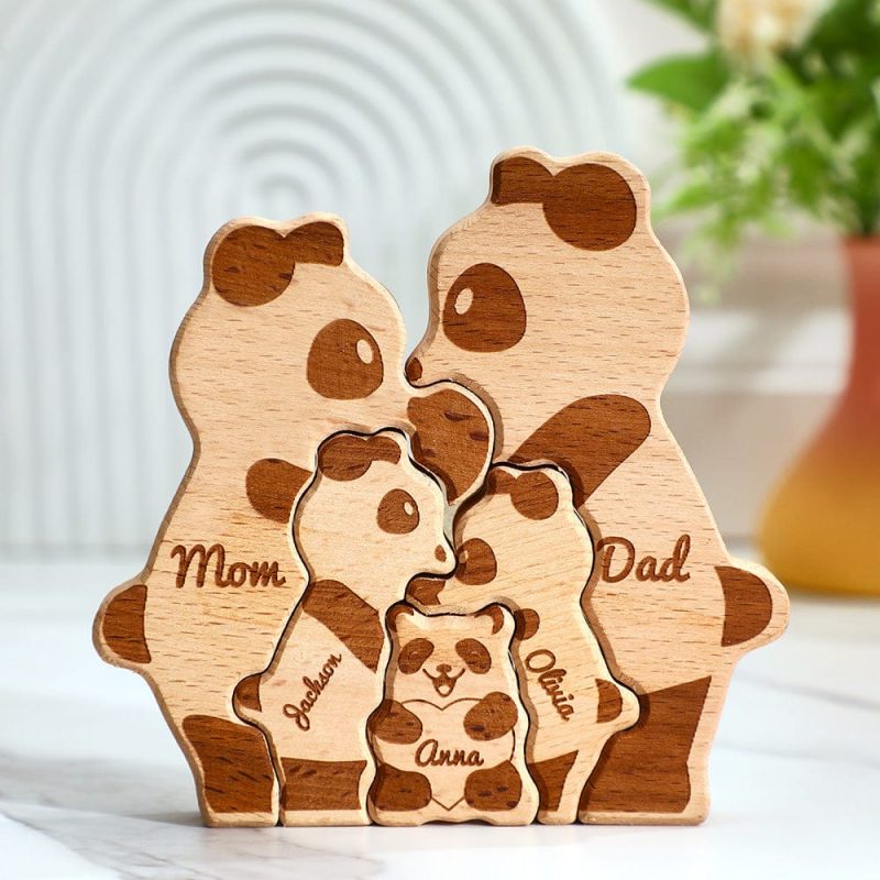 Custom Names Wooden Pandas Family Block Puzzle Home Decor Gifts