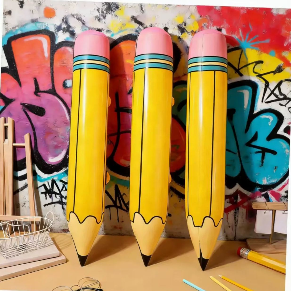 Giant Inflatable Pencil Toy Colorful PVC Blow Up Pencil Props for Back to School Season Classroom Decorations Teacher Rewards