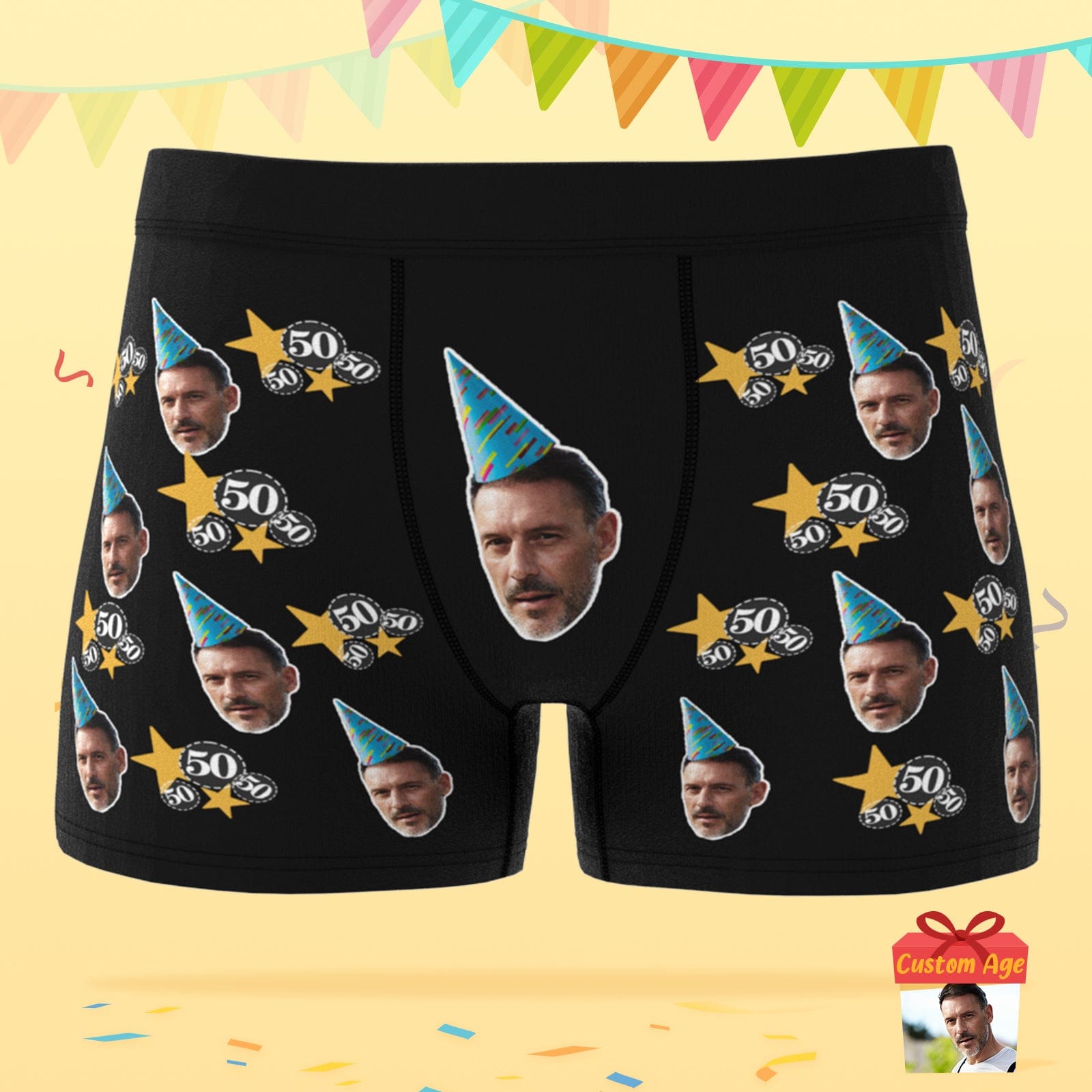 Custom Face Boxer Shorts with Age Personalized Birthday Gift for Husband - Image 2