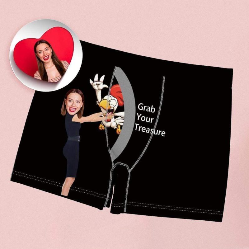 Custom Face Boxer Personalised Underwear Grab Your Treasure Catch the Cock Valentines Day Gifts