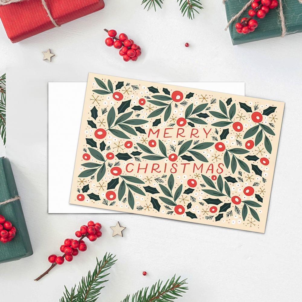 Merry Christmas Card Holiday Card Botanic -Horizontal Card