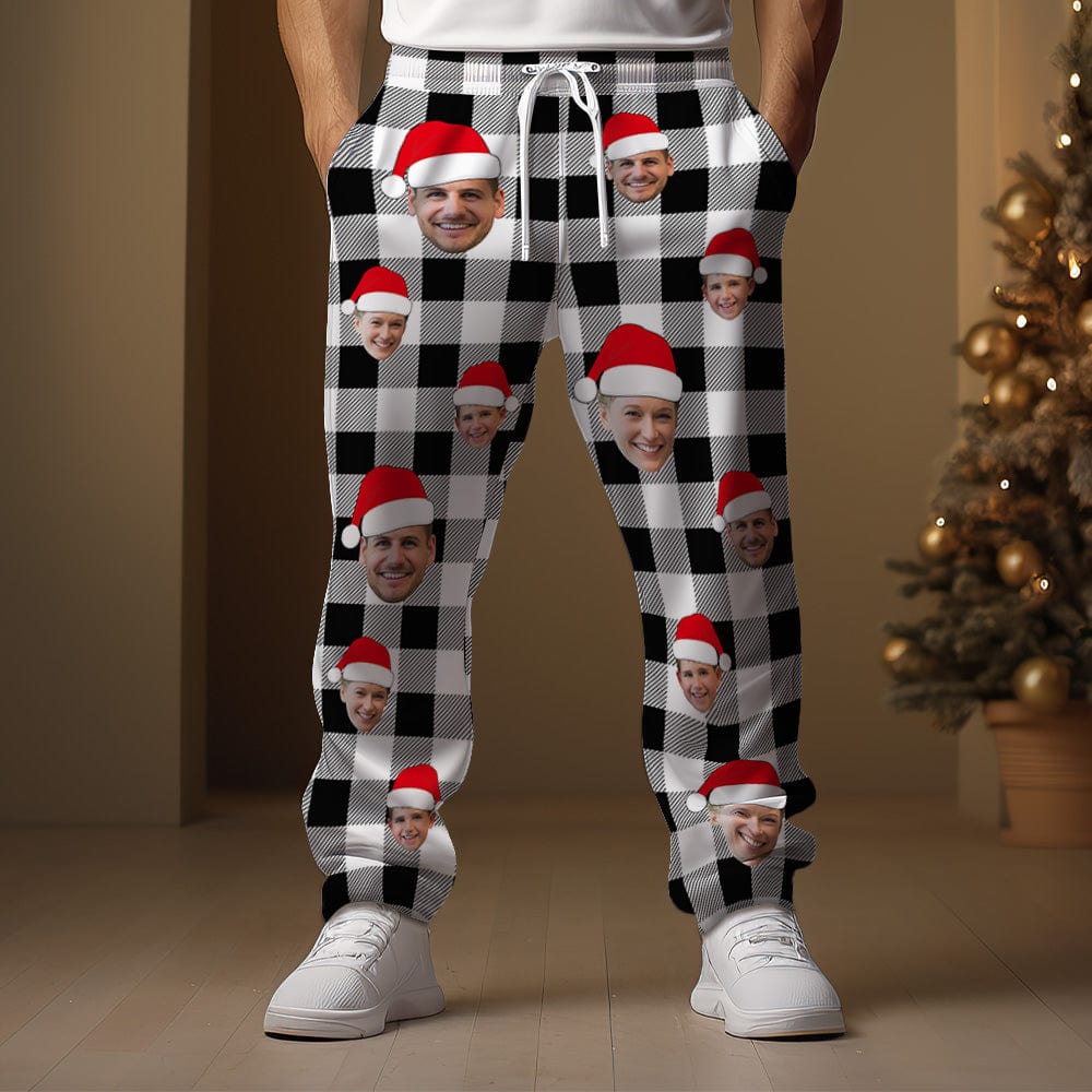 Custom Face Sweatpants Personalized Photo Christmas Family Buffalo Plaid Golf Pants for Him - Image 5