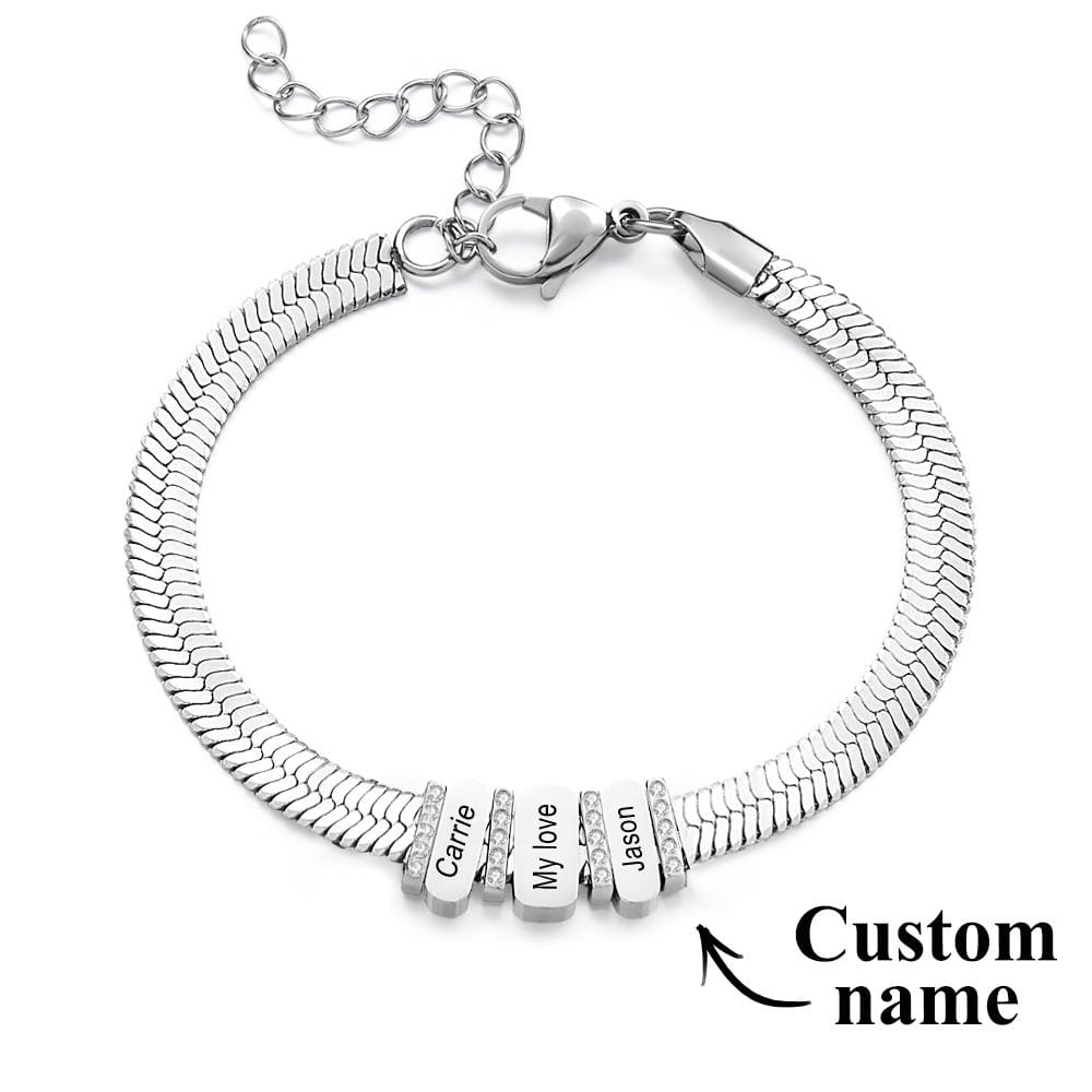 Snake Shaped Chains with Custom Diamond Family Beads Customized with Family Name Giving a Special Gift for Couple