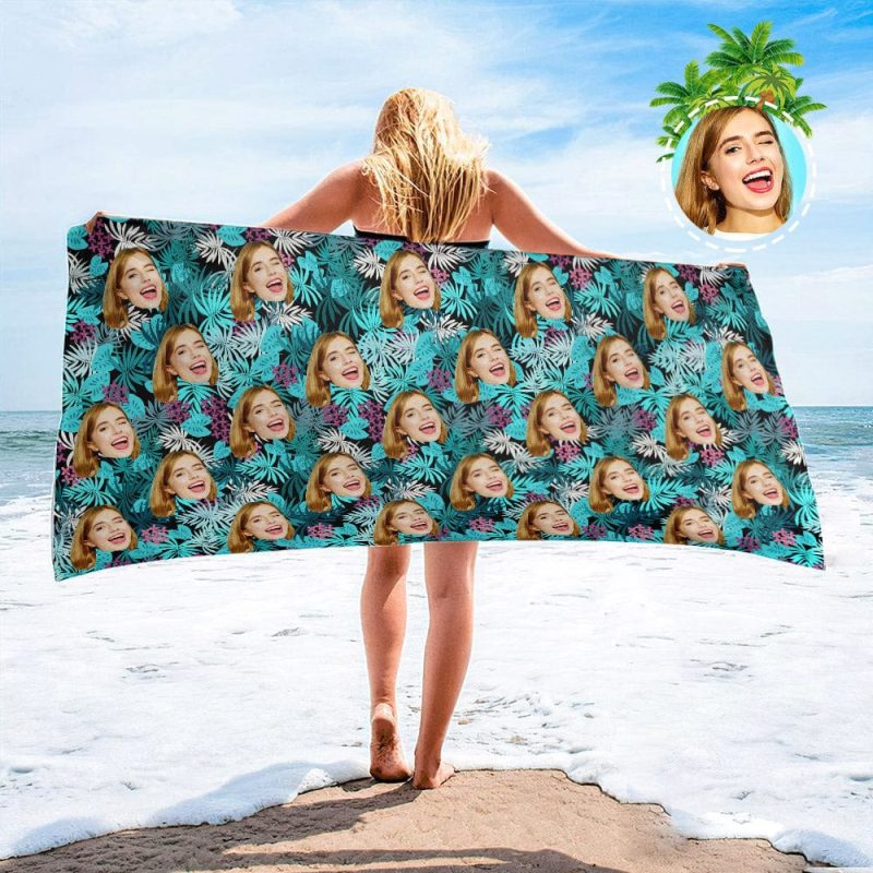 Personalized Beach Towels with Photo Custom Colorful Leaves Beach Towel