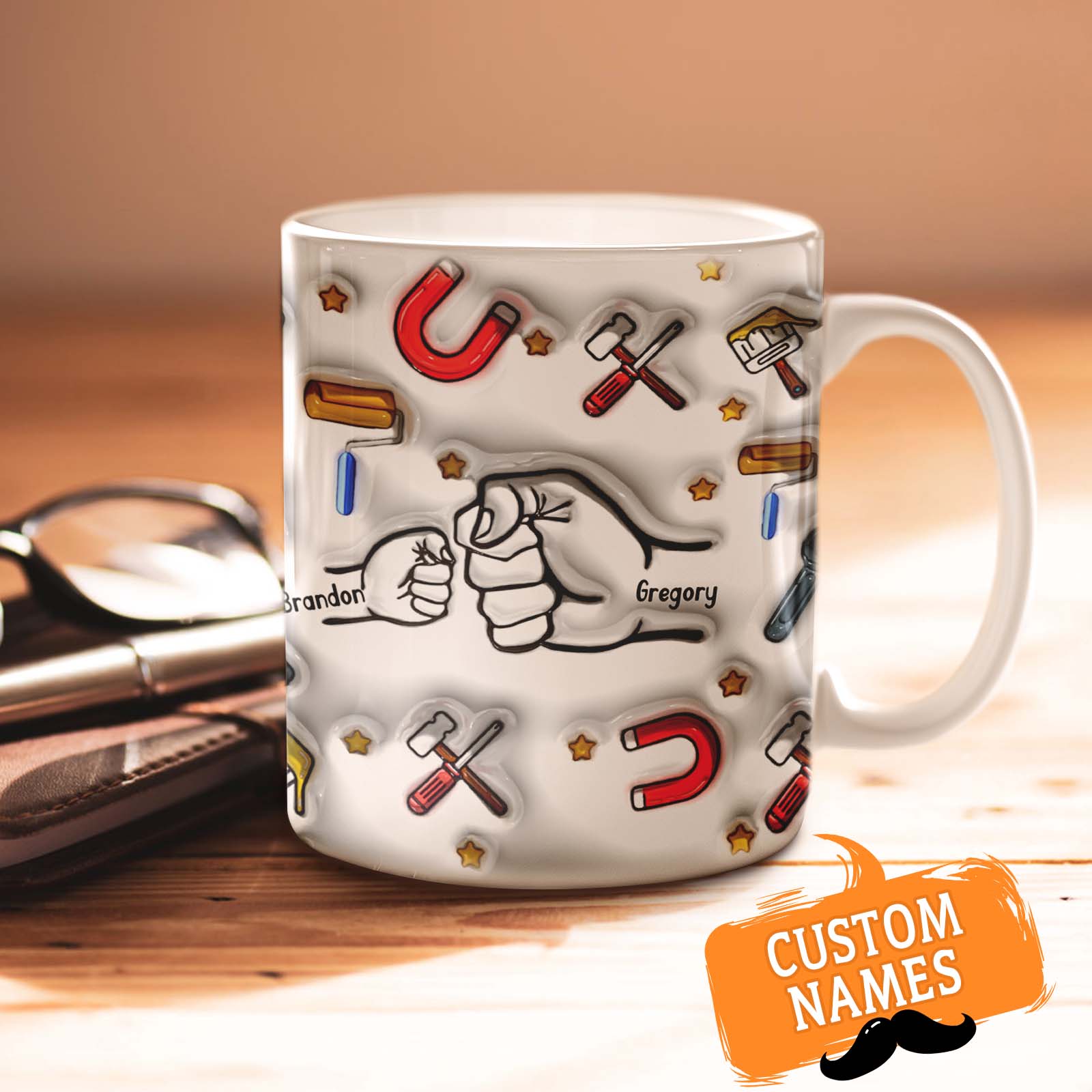 Personalized Name Fist Bump Mug Custom 3D Inflated Effect Printed Mug Father's Day Gifts for Papa - Image 3