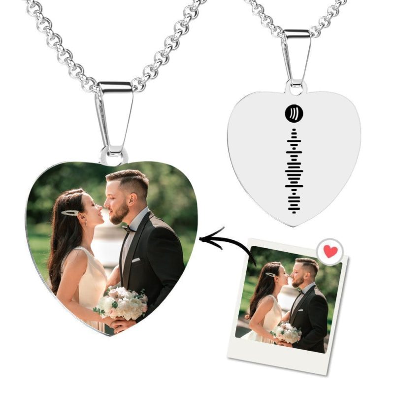 Spotify Necklace Custom Spotify Code Heart Photo Necklace Personalized Wedding Gifts