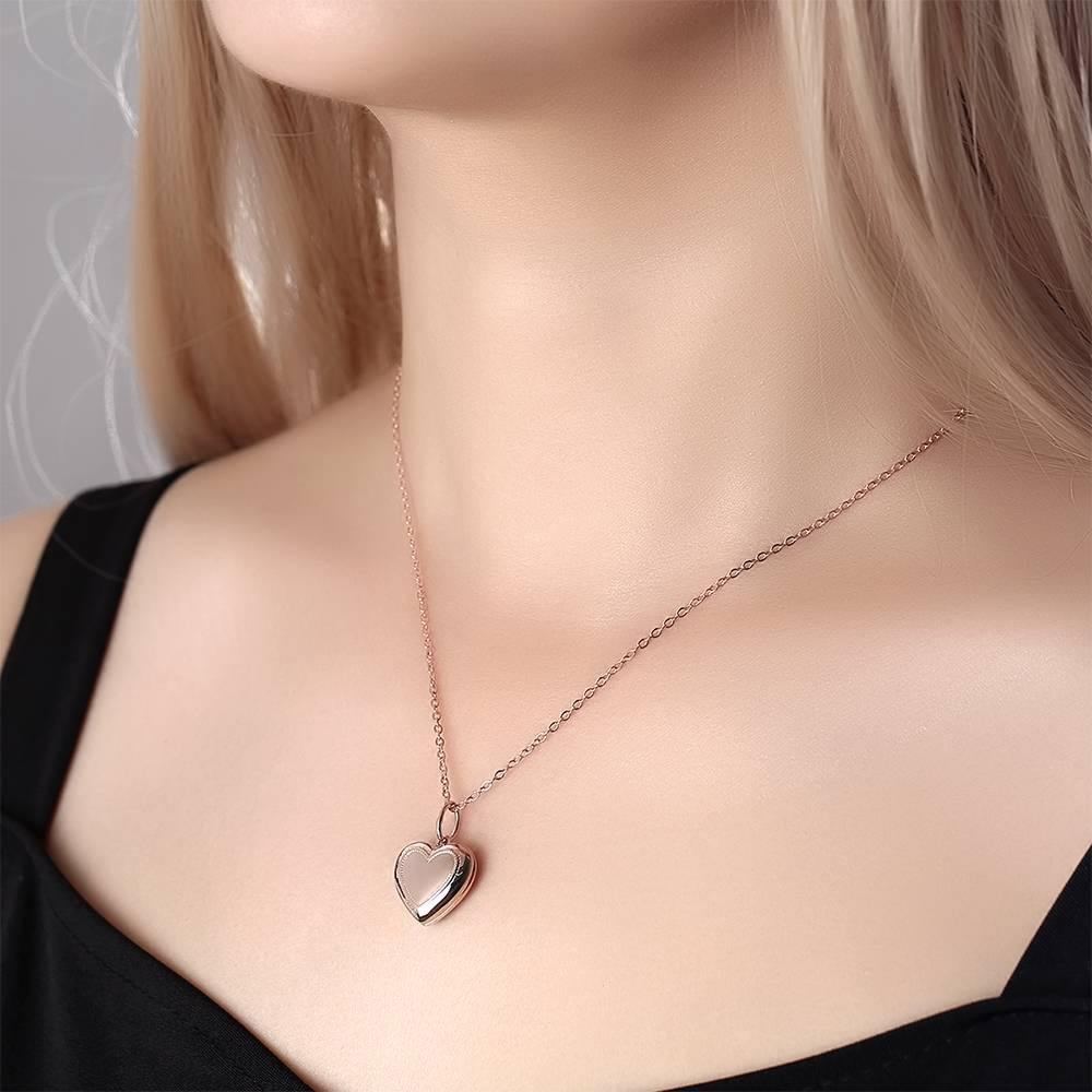 Photo Locket Necklace With Engraving Name Heart Printing Rose Gold Plated - Image 2