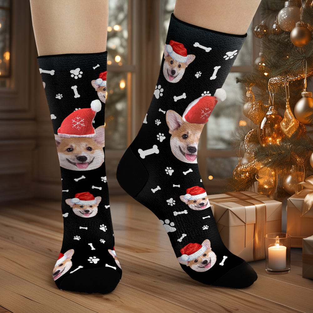 Custom Dog Face Socks Personalized 3D Santa Hat Socks Merry Christmas - Image 2