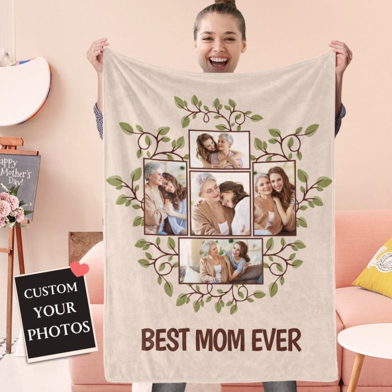 Mother’s Day Blanket Custom Photo Blanket Family Tree Gift for Mom – Best Mom Ever