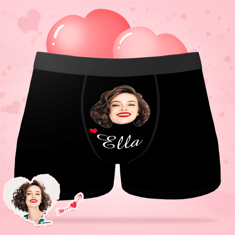 Custom Men’s Face And Name Colorful Boxer Shorts Valentines Day Gifts