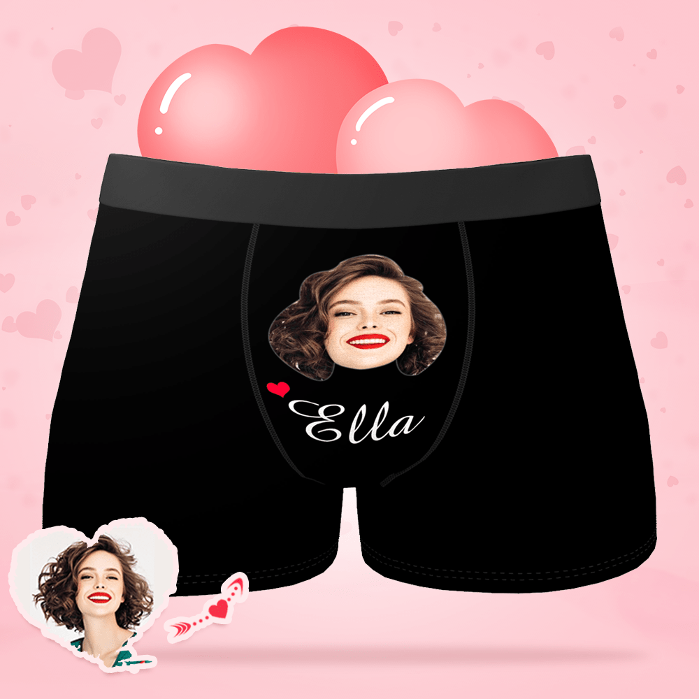 Custom Men's Face And Name Colorful Boxer Shorts Valentines Day Gifts