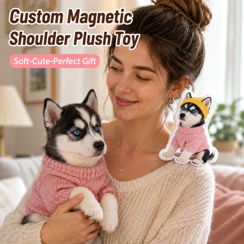 Custom Magnetic Shoulder Pet Plush – Personalized Pet Companion Shoulder Buddy with Custom Cat, Dog or Bird Design