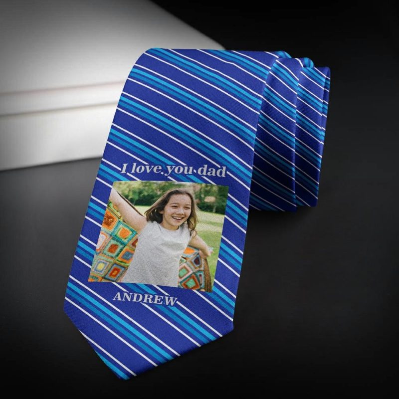 Father’s Day Ties Custom Tie with Blue Stripes – “I Love You Dad”