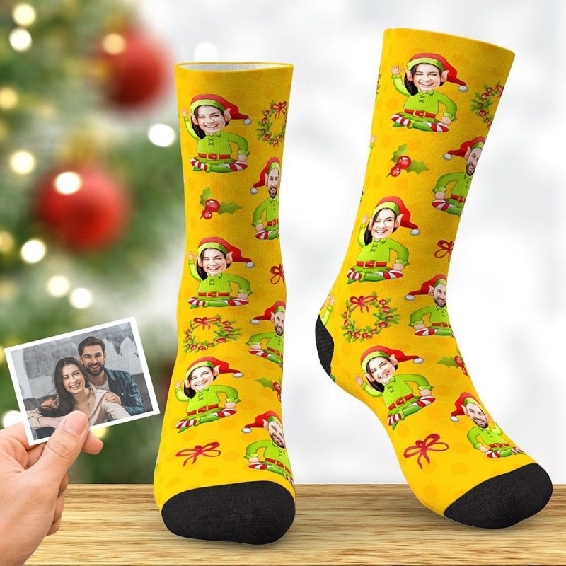Custom Face Socks Christmas Elf Socks Christmas Gifts – Yellow