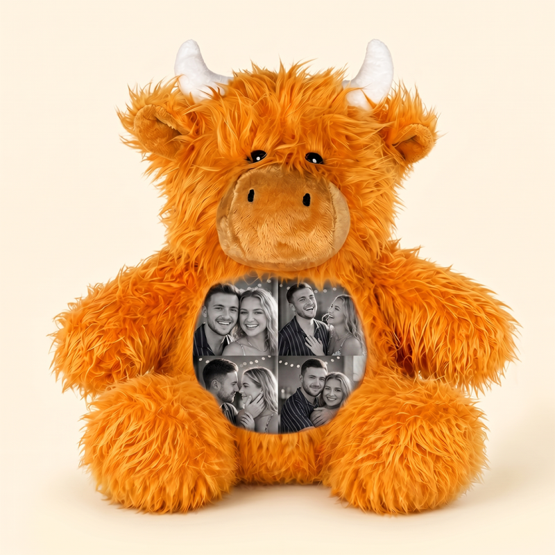 Custom Photo Highland Cow Plush Personalized Picture Collage Highland Cow Stuffed Animal Toy Fluffy Cow Plushie Couple Anniversary Gift For Her Him 6
