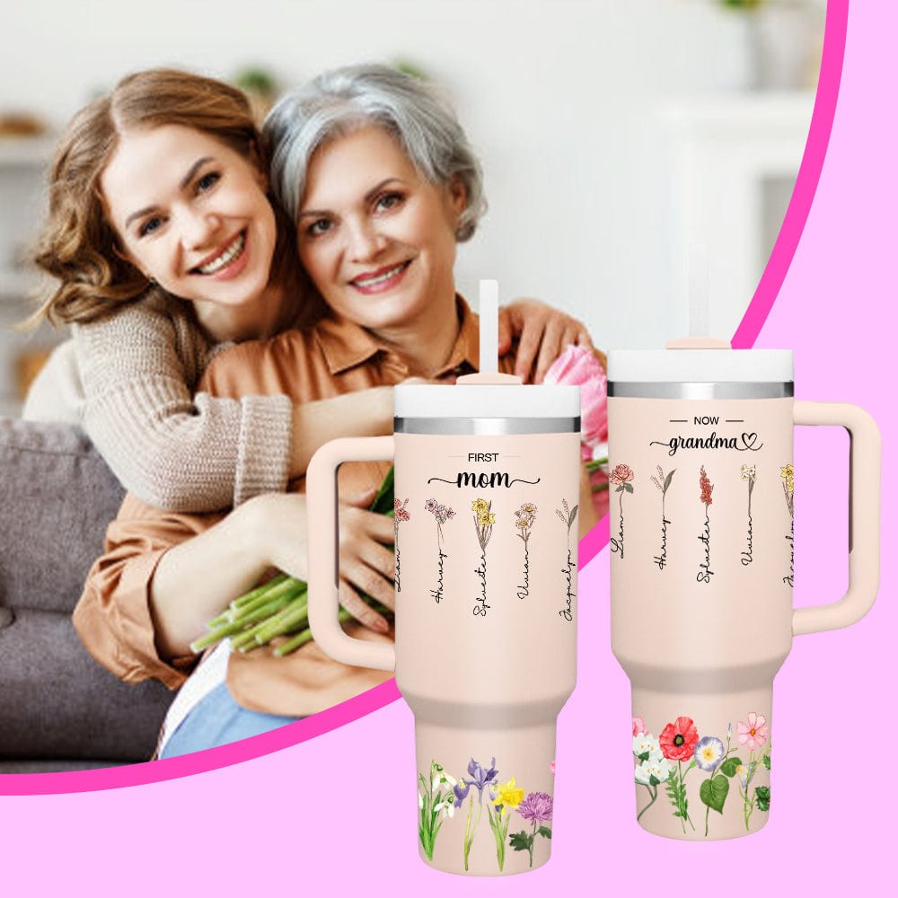 Personalized First Mom Now Grandma 40oz Tumbler with Straw Birthday Gift for Grandma - Image 2