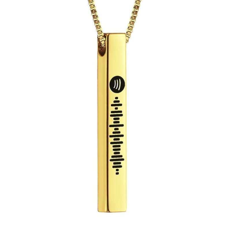 Spotify Necklace Custom Music Code Music Necklace 3D Engraved Bar Necklace