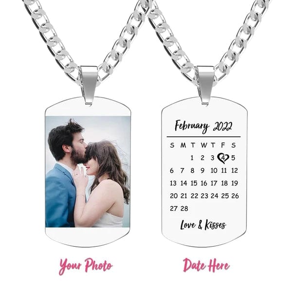 Photo Engraved Necklace with Date Personalized Necklace Color Printing Gift For Couple