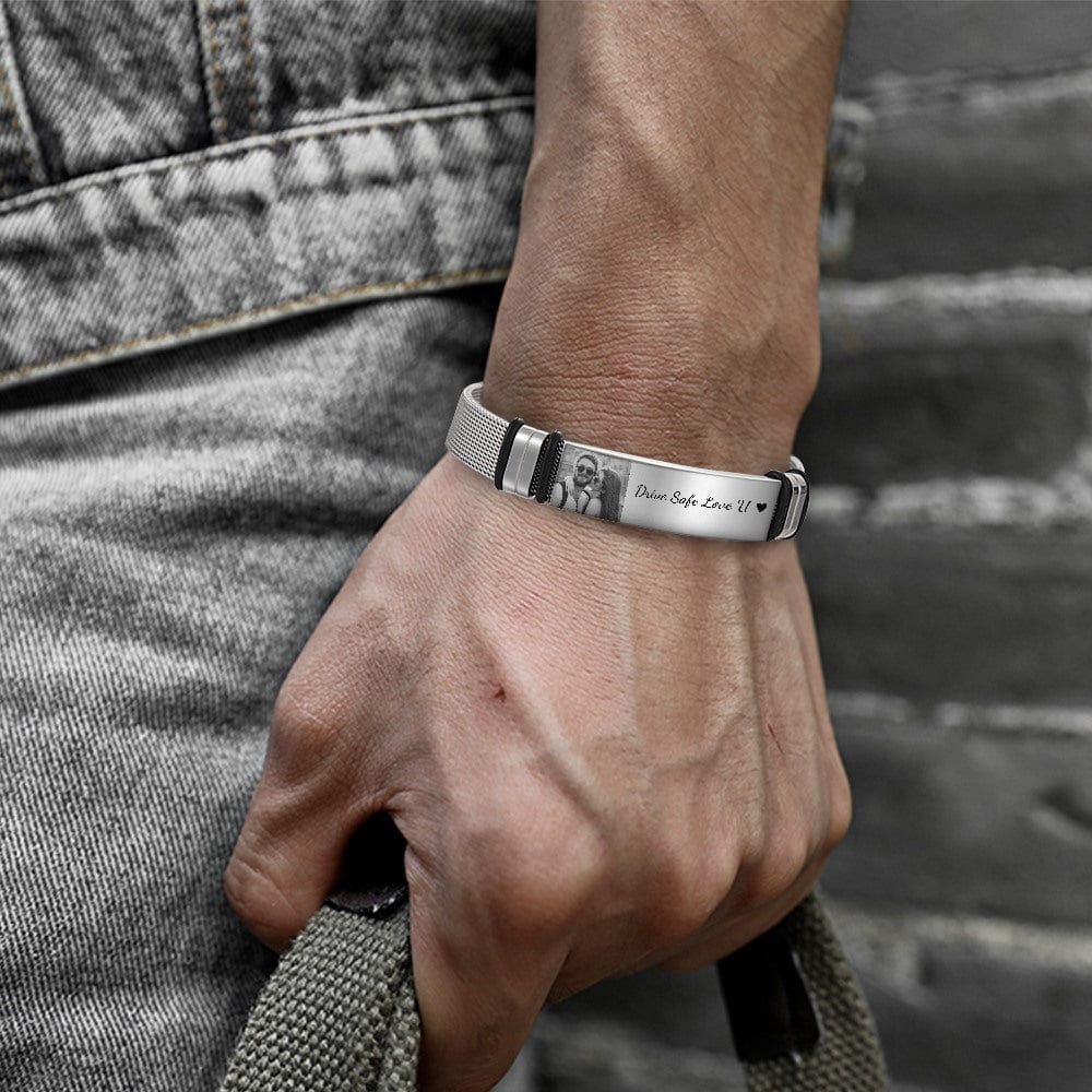 Custom Photo Engraved Bracelet Stainless Steel Gifts for Him - Drive Safe - Image 2