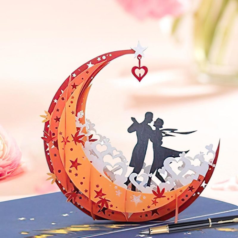 3D Love Card Valentine Cards Valentine’s Day Gifts Card for Couple Moon
