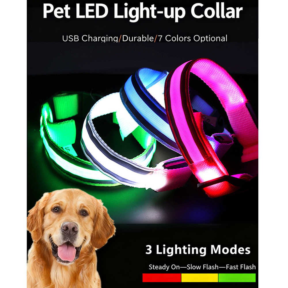 LED Dog Collar with Personalized ID Tag Glowing Light-Up Night Safety Adjustable Pet Collar for Small & Large Dogs Custom Name - Image 2
