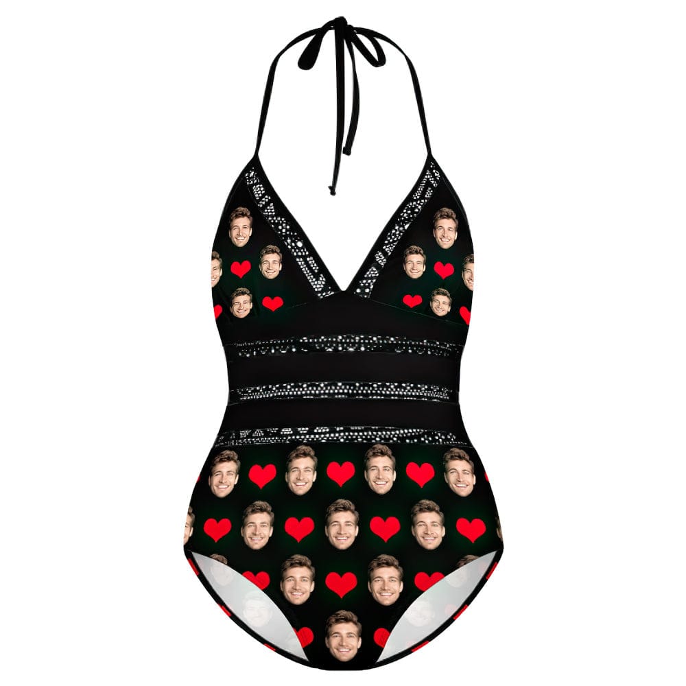 Personalised Plus Size Swimwear Gifts for Girlfriend With Face and Hearts - Image 3