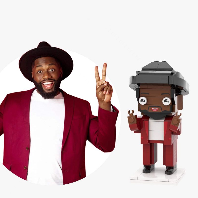 Full Body Customizable 1 Person Custom Brick Figures Small Particle Block Man with Hat