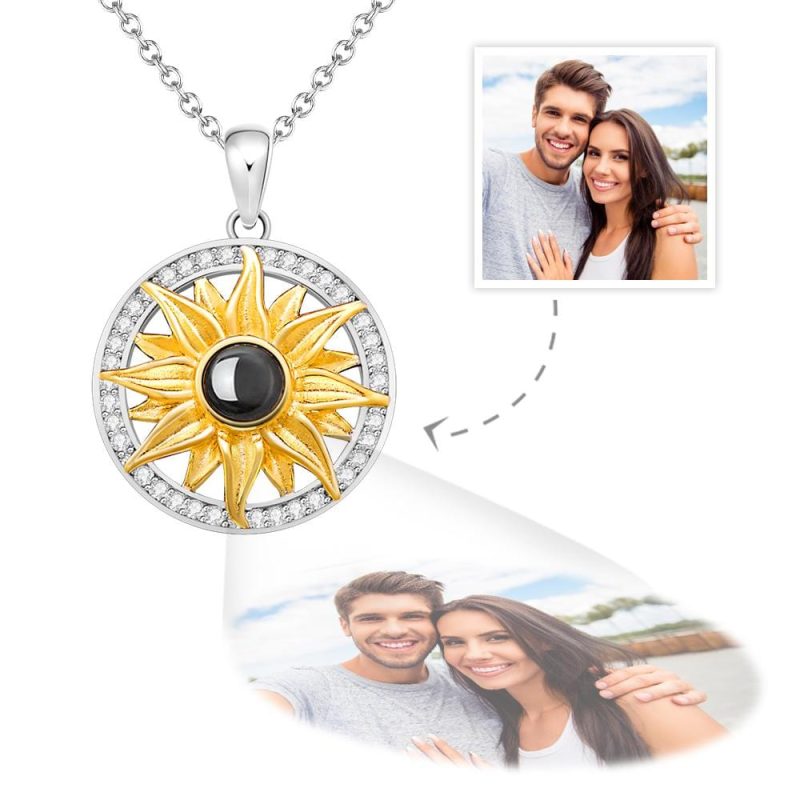 Personalised Photo Projection Necklace Gift For Her-Sunflower