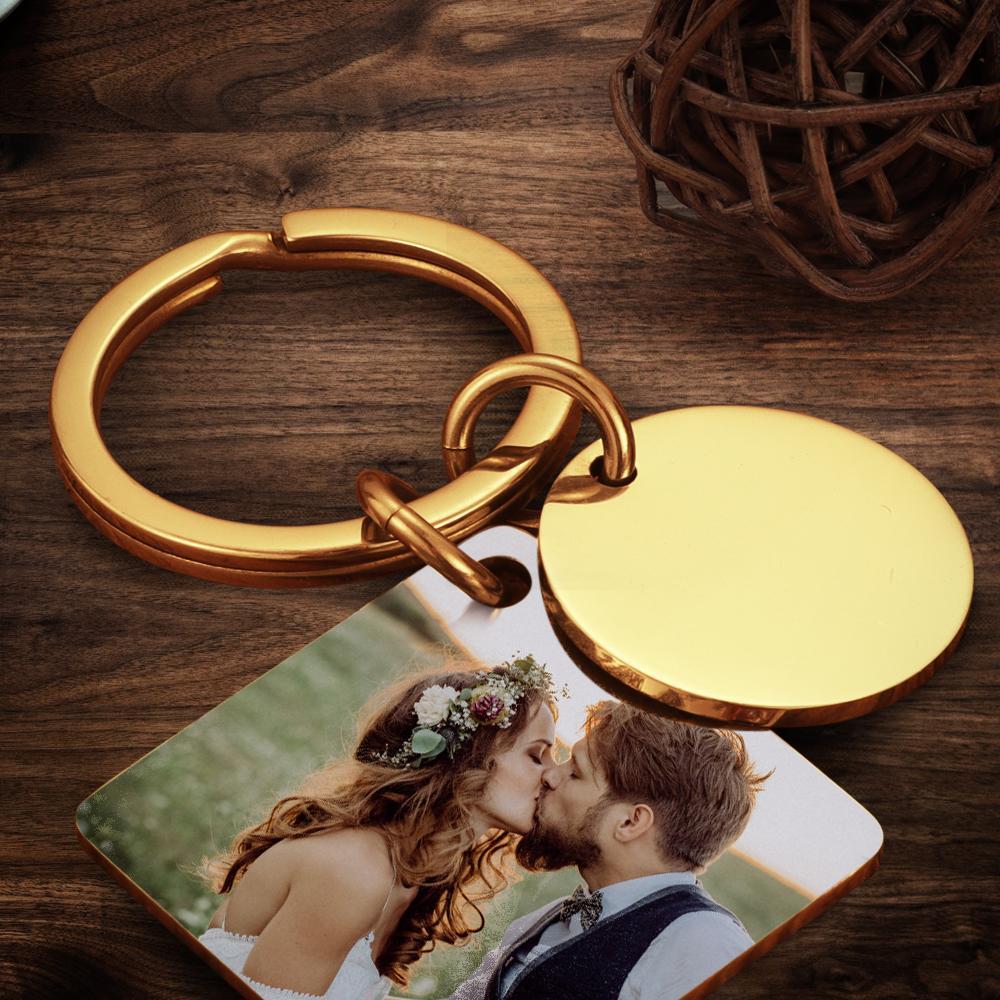 Photo Keychain Custom Calendar Keychain Gifts With Engraved Text Gold - Image 2