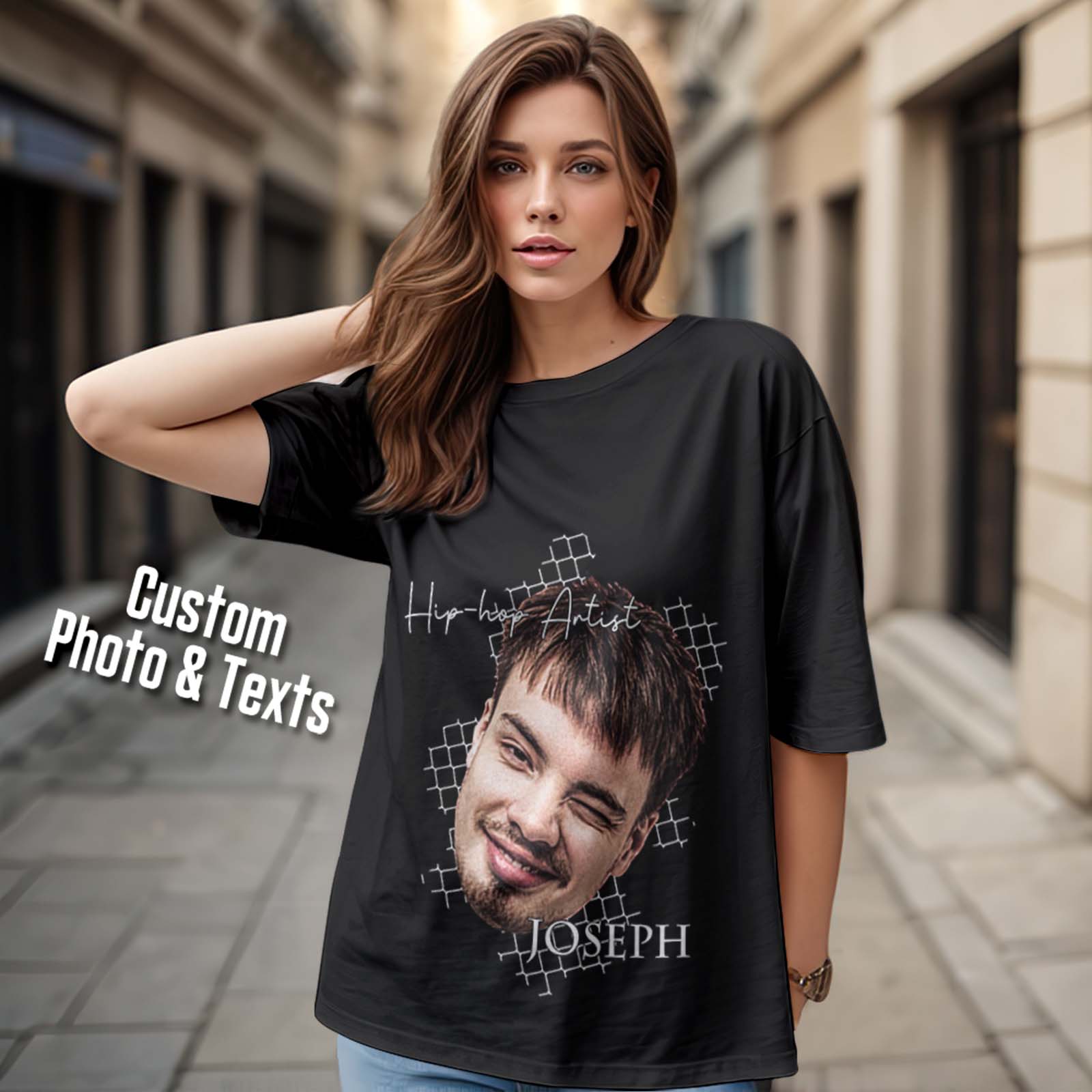 Custom Face Vintage T-shirt Personalized Portrait Fashion Rap Tee with Name - Image 3