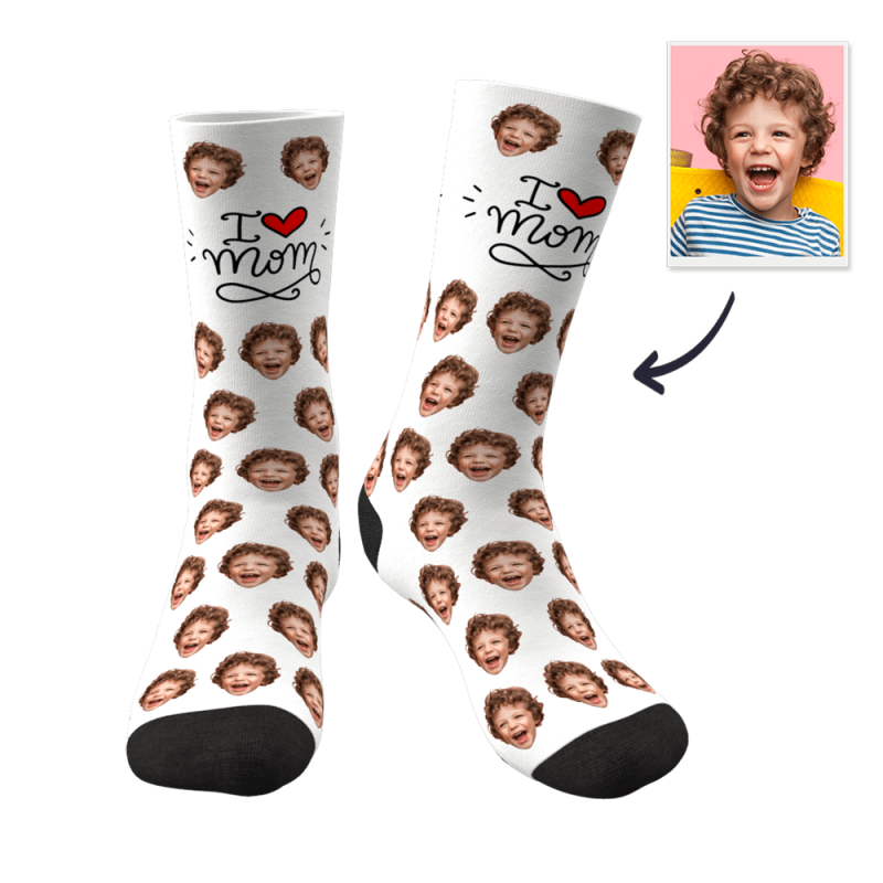 Mother’s Birthday Gift Custom Face Socks Gift For Mom – “I Love Mom” Christmas Gift For Mom