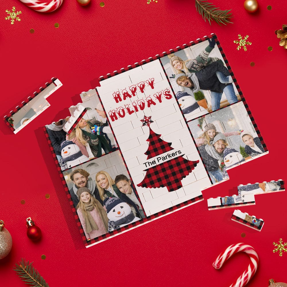 Custom Building Block Puzzle Horizontal Trio Photo Brick Happy Holidays - Image 2