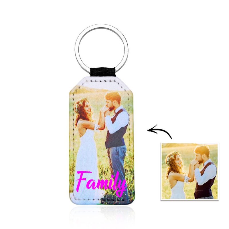 Personalized Photo Keychain PU Vegan Leather Photo Keychain Custom Gifts for Family and Friends