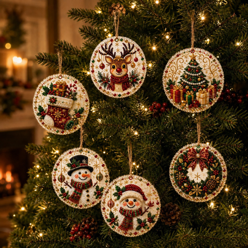 6PCS Christmas Wooden Ornaments DIY Pearl Diamond Painting Kit