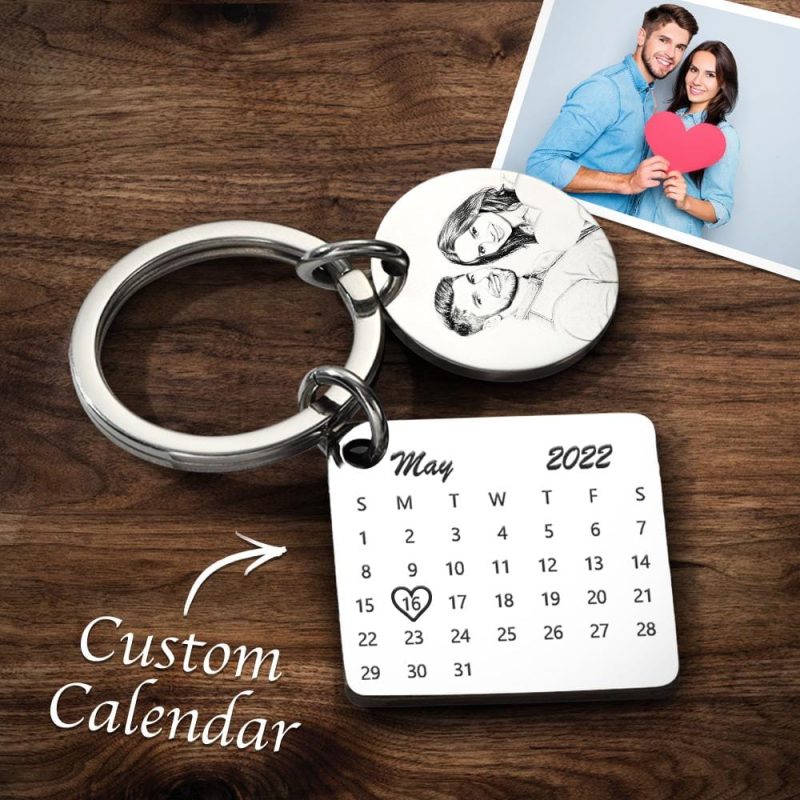 Personalised Photo Calendar Keychain Date Keychain Anniversary Gifts For Lover