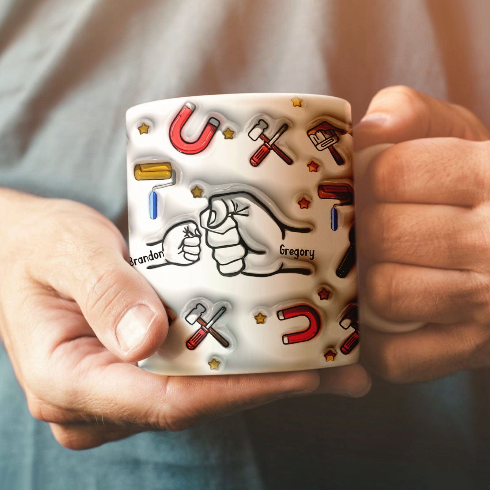 Personalized Name Fist Bump Mug Custom 3D Inflated Effect Printed Mug Father's Day Gifts for Papa - Image 2