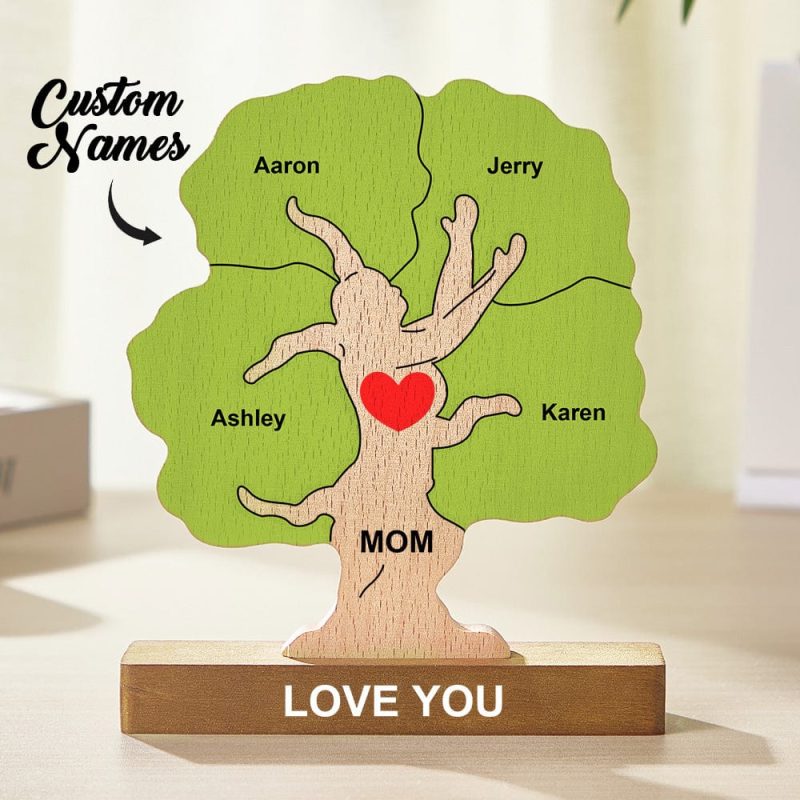 Personalized Custom Tree Shaped Wooden Puzzle Tree Family Gift For Mother, Father, Family