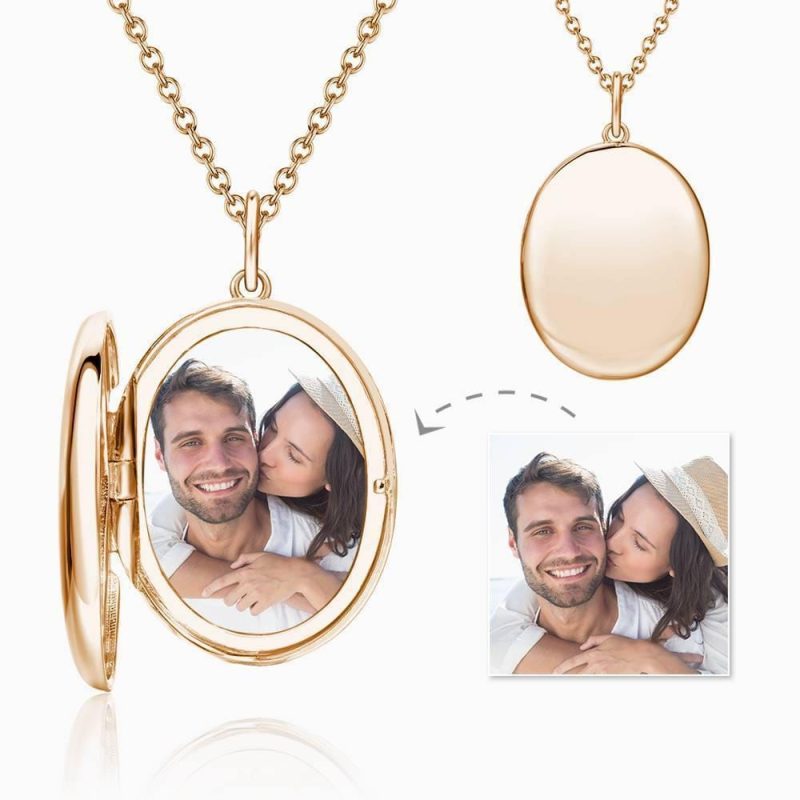 Photo Locket Necklace With Name Oval Rose Gold Plated