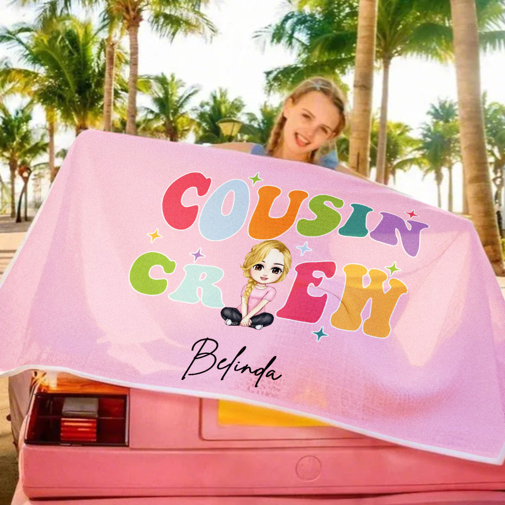 Personalized Cousin Crew Cartoon Beach Towel with Name Beach Vacation Accessories Gift - Image 2