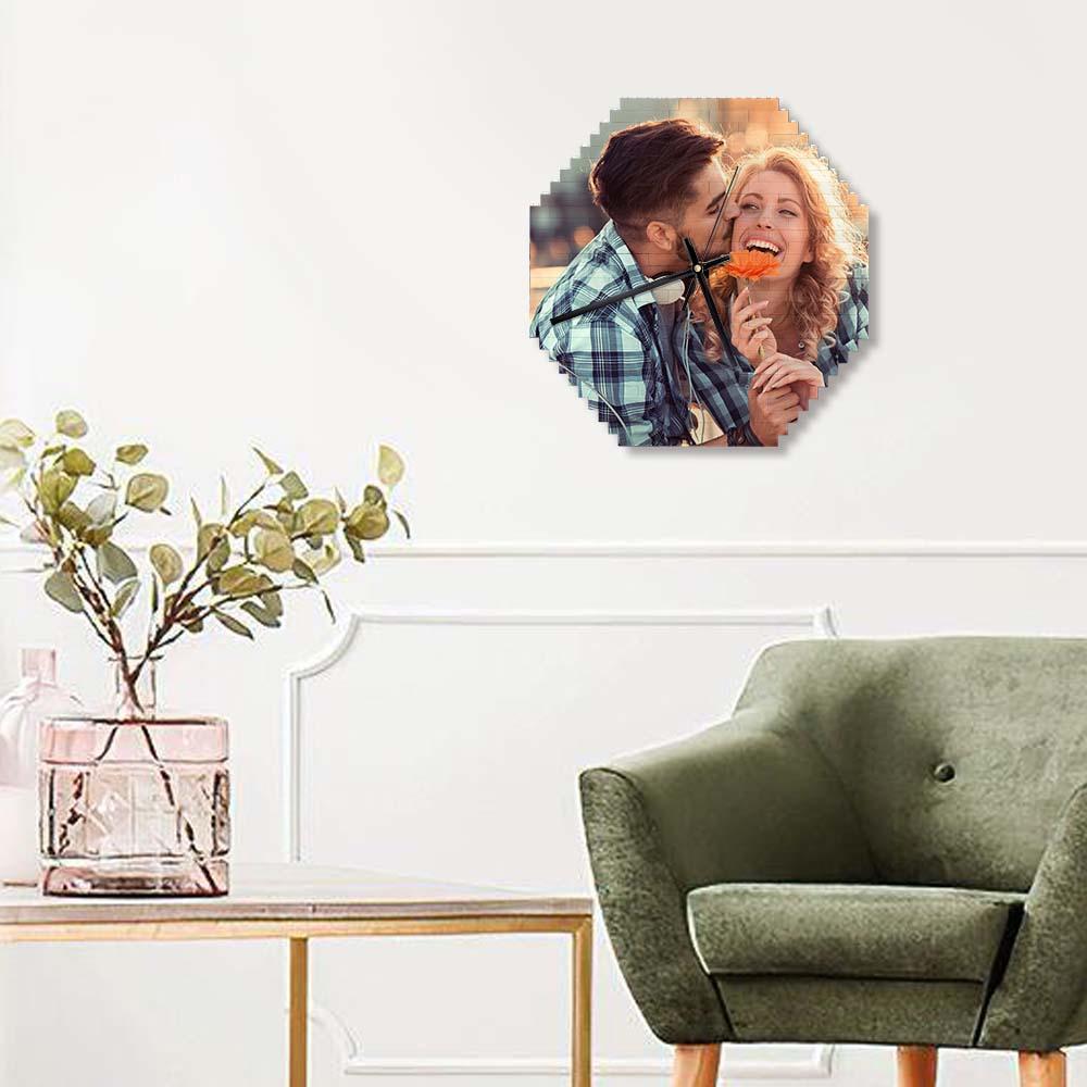 Custom Building Blocks Wall Clock Personalized Puzzle Custom Photo Brick Clock Gift For Couple - Image 2